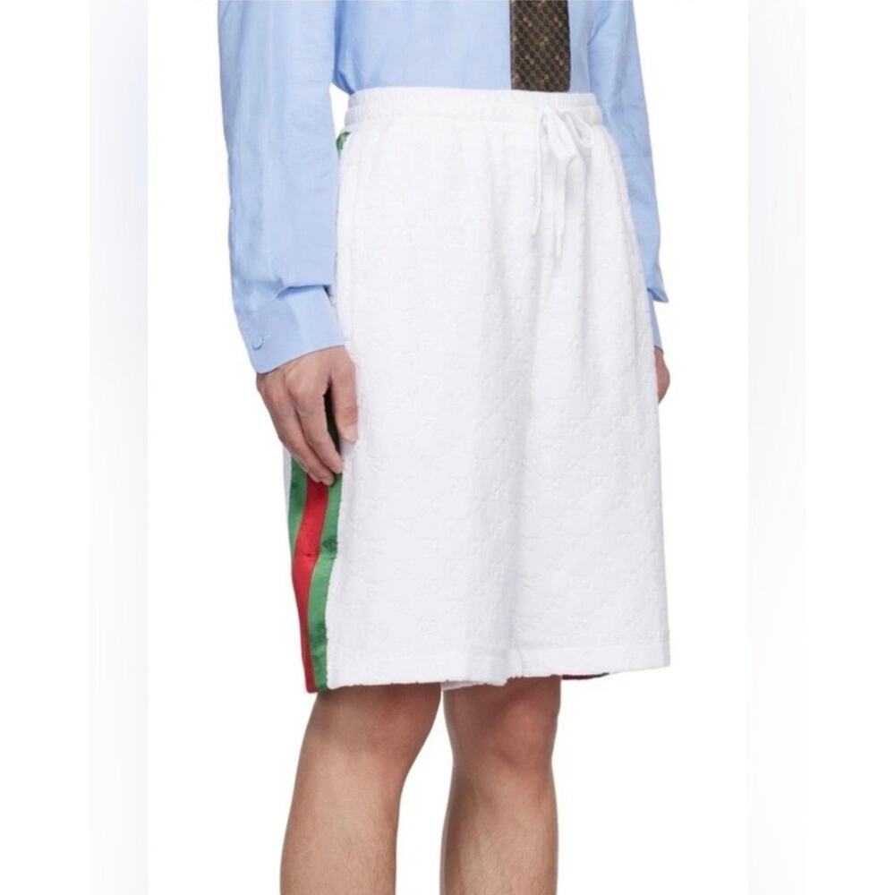 Men's Gucci white GG cotton,Terry cloth web striped shorts size small expandable